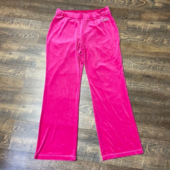 Juicy Couture Pants - Juicy Couture Pink Velour Track Pants Logo Heart Women's Size Large Bling Y2K